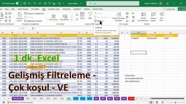 Excel 1 Dakika - Gelişmiş Filtre - Çok sayıda VE koşulu смотреть онлайн