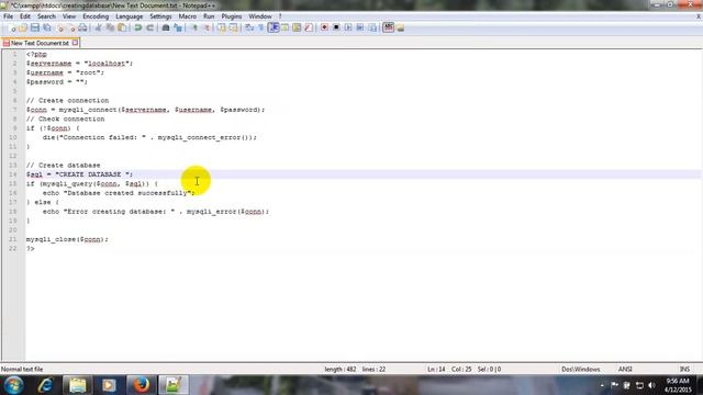 php code to create a new database смотреть онлайн