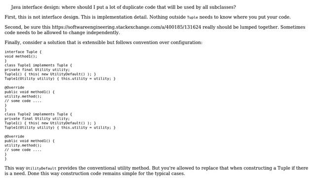 Java interface design: where should I put a lot of duplicate code that will be used by all... смотреть онлайн