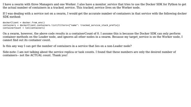 Docker SDK: Can't get accurate number of containers on Worker node from Leader node смотреть онлайн