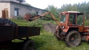 Самодельный погрузчик на Т-25. Грузим шлак.