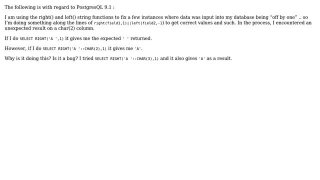 Databases: RIGHT() function in postgresql 9.1 not behaving as anticipated? смотреть онлайн