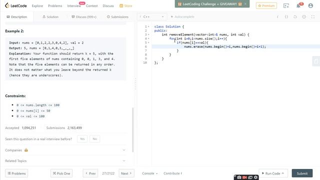 27 Remove Element | array | leetcode | Remove Element array смотреть онлайн