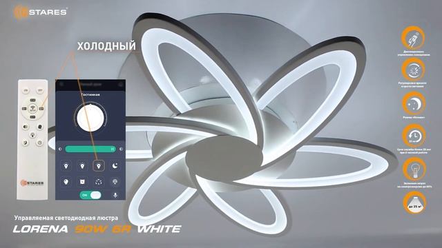 Lorena 90W 6R Белый, потолочный светодиодный светильник - люстра с пультом до 25 кв.м. от Estares. смотреть онлайн