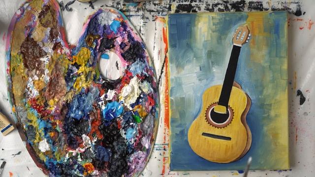 The Guitar with Musical notes - Acrylic painting (4k) смотреть онлайн
