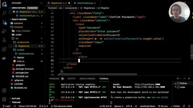 FastAPI & React - 5 - User Registration and React Context смотреть онлайн