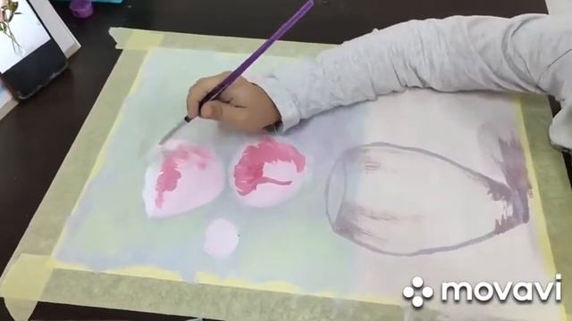 рисуем пионы акрилом, детский мастер класс. Мариам 6 лет. смотреть онлайн