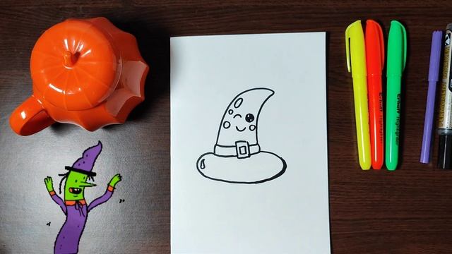Как нарисовать шляпу ведьмы на хэллоуин (how to draw a witch hat for halloween) Рисуем вместе легко смотреть онлайн