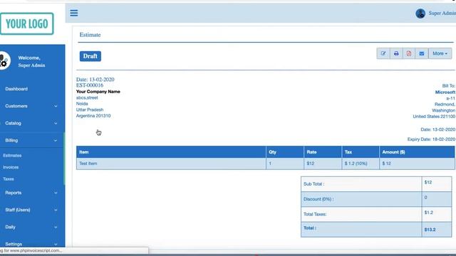 Online Estimate Generator, Create online estimate, create online php estimate phpinvoicescript.co смотреть онлайн