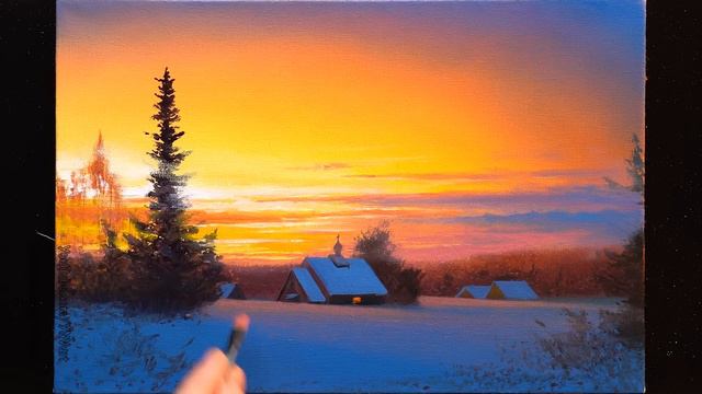 👍 Acrylic Landscape Painting - Winter Sunset / Easy Art / Drawing Lessons / Satisfying Relaxing.