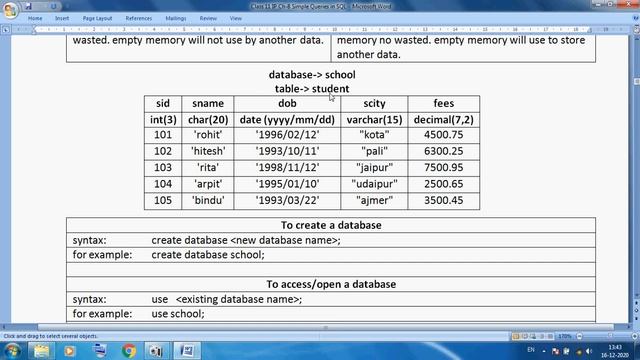 Class 11 IP Ch 8 MySQL Create Database and Tables Commands Explain смотреть онлайн