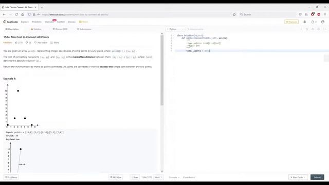 LeetCode 1584. Min Cost to Connect All Points - Python смотреть онлайн