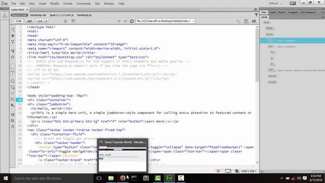 Dreamweaver CC Tutorial in Tamil-Bootstrap Add Jumbotron in_HD смотреть онлайн