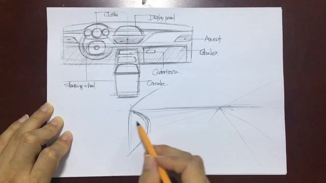 car design sketch - interior (1 point perspective) смотреть онлайн