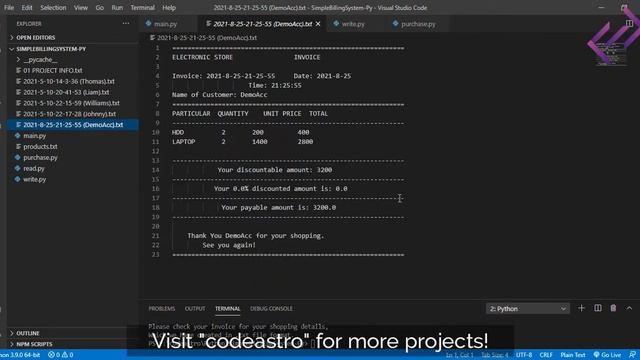 Simple Billing System in Python with Source Code - CodeAstro смотреть онлайн