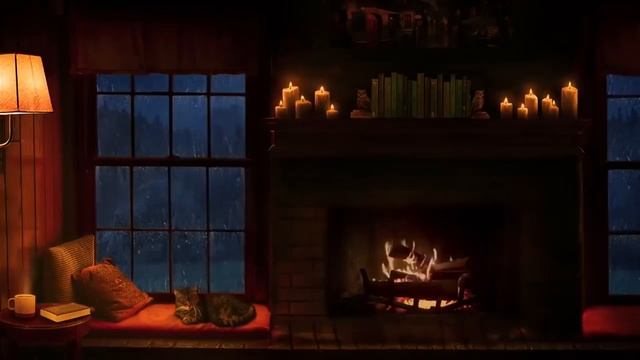 Звук костра камина и дождя за окном для сна/ Rain and Fireplace Sounds at Night 8 Hours for Sleepin смотреть онлайн