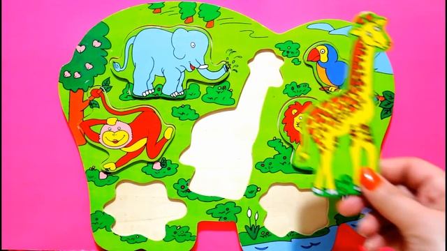Wooden animal ,Puzzle for kids ,monkey,giraffe, lion ,... смотреть онлайн