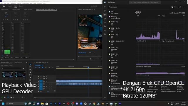 Adobe Premiere Pro 2023 Rendering, Mercury Playback Engine GPU Acceleration OpenCL RX 6600 + 5600G смотреть онлайн