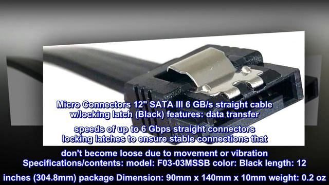 MICRO CONNECTORS F03-03MSSB 12" Sata III 6 GB/S Straight Cable with Locking Latch - Black смотреть онлайн