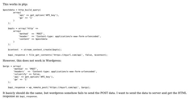 Wordpress: Wp_remote_post not posting data смотреть онлайн