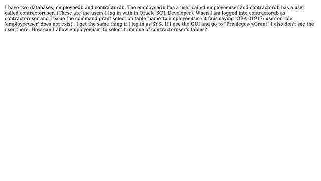 Databases: grant permissions in oracle from one database to another смотреть онлайн