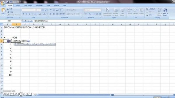 BINOMIAL DISTRIBUTION EXCEL