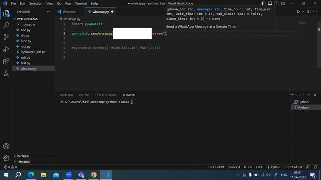 How to send Whatsapp Message through Python | #python | #whatsapp | #automation | Ravi Prasath S смотреть онлайн