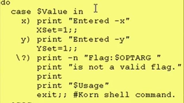 Intro To Korn Shell - 15c Command Line Flags w/ while loop & case statement смотреть онлайн