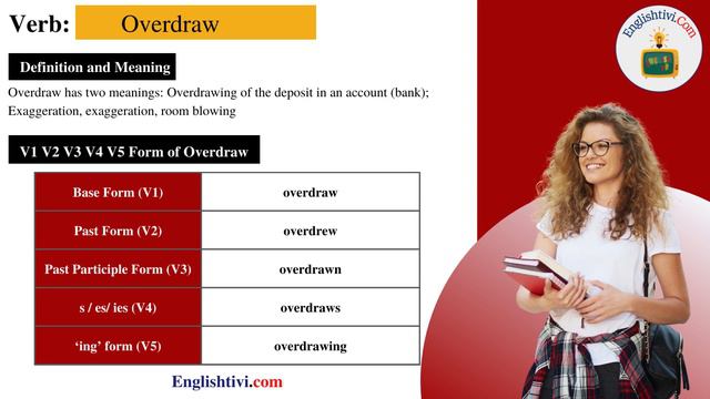 Overdraw V1 V2 V3 V4 V5 Base Form, Past Simple, Past Participle Form Of Overdraw | Englishtivi.com