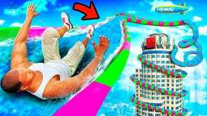 ЭКСТРЕМАЛЬНЫЙ СПУСК СО СКОЛЬЗКОЙ ГОРКИ в АКВАПАРКЕ в ГТА 5 МОДЫ! ЭКСПЕРИМЕНТ ОБЗОР МОДА GTA 5 ВИДЕО