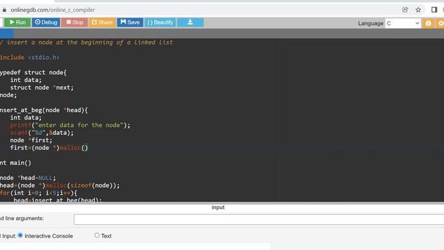 Insert node at the beginning of the linked list in C | linked list | data structure смотреть онлайн