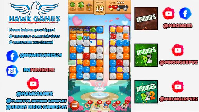 Angry Birds Blast Level 893 - 3 Stars Walkthrough, No Boosters смотреть онлайн