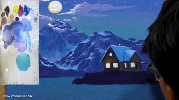 TUTORIAL / Acrylic Painting Landscape / Winter Moon Light  / JMLisondra