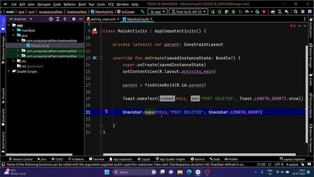What is Toast & Snackbar || Android Development Tutorial #15 [ English CC ] смотреть онлайн