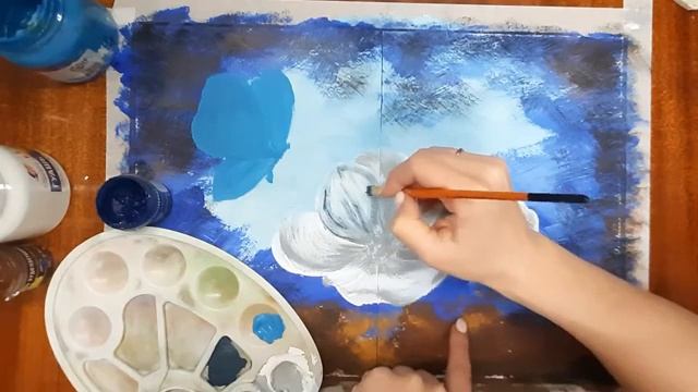 Как нарисовать пейзаж. Как нарисовать модульную картину. Мастер класс, интерьерная картина. смотреть онлайн