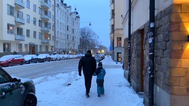 Snowy Winter Walk Stockholm, Sweden - Vasastan District 4K 60fps