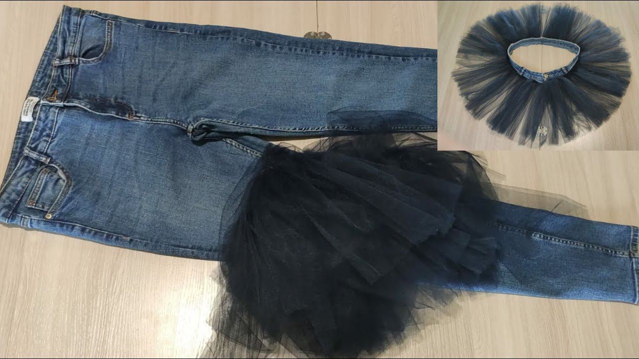 (DIY) СУПЕР СТИЛЬНАЯ ВЕЩЬ из старых джинсов и фатина смотреть онлайн