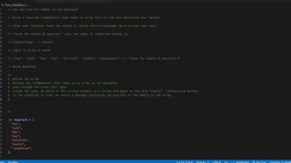 Whiteboard Coding Interviews JavaScript- Find the Needle - JavaScript Tutorials