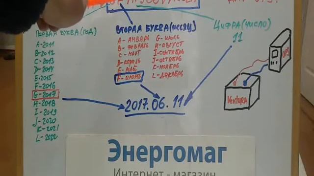 Как определить дату выпуска аккумулятора Ventura,ИБП для твердотопливного котла,энергомаг смотреть онлайн