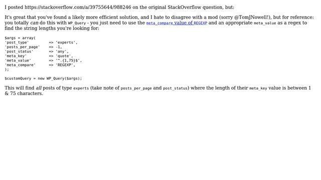 Wordpress: How to query Wordpress posts bycustom field with a max characters' length? смотреть онлайн