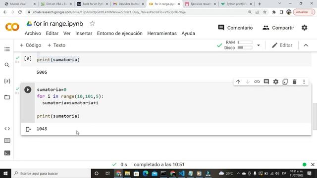 Ciclo FOR en Python con ejemplos, usando la función range. смотреть онлайн