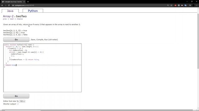Array-2 (twoTwo) Java Tutorial || codingbat.com смотреть онлайн