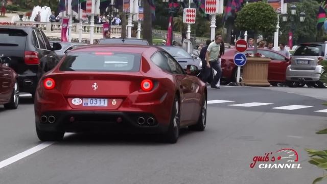 Ferrari FF, 458 Italia spider and coupe, black, special red, yellow, in monte carlo, monaco смотреть онлайн