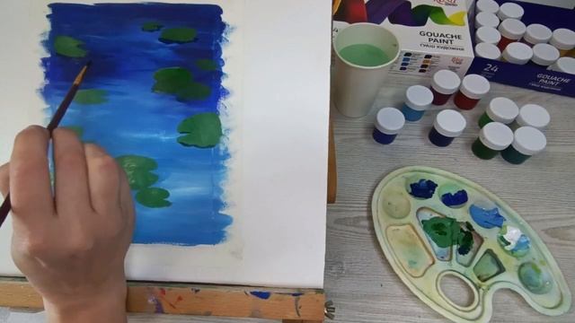 Малюємо озеро з лотосами гуашевими фарбами, легкий урок малювання, живопис смотреть онлайн