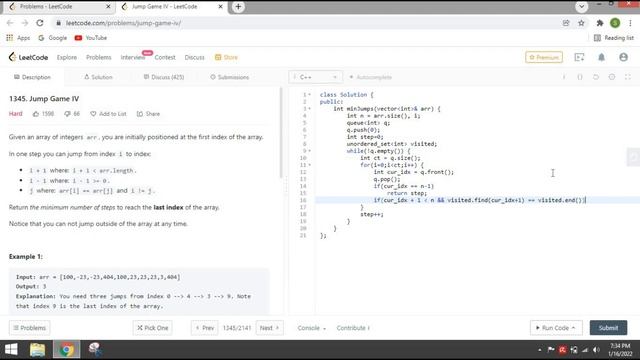 BFS - Telugu explanation - Jump Game IV ( Leetcode daily problem Jan 15th 2022 ) смотреть онлайн