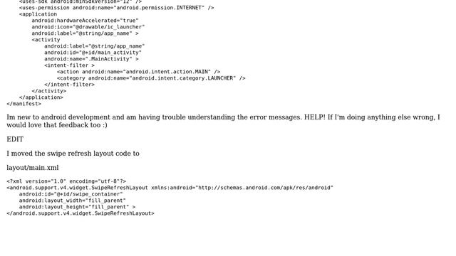 Null Object Reference error when adding refresh listener to SwipeRefreshLayout for a WebView смотреть онлайн