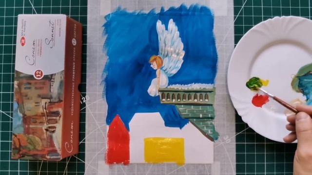 КАК НАРИСОВАТЬ АНГЕЛА НАД ГОРОДОМ ГУАШЬЮ /gouache drawing смотреть онлайн