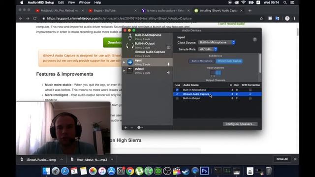 Запись видео с экрана на Mac + внешний микрофон (QuickTime Player/IShow U Audio Capture)
