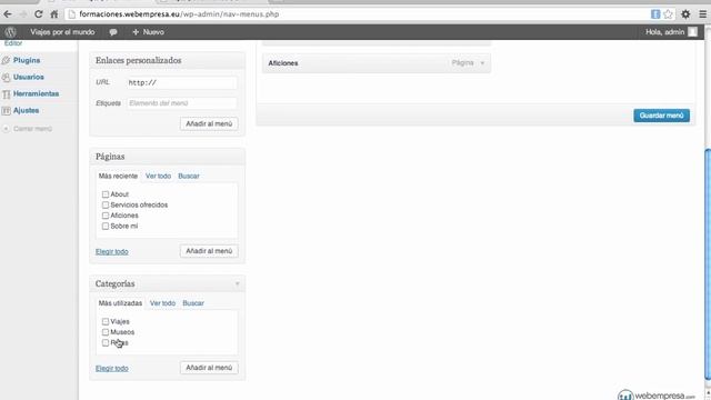 Curso Wordpress: 7 - crear y configurar menús смотреть онлайн