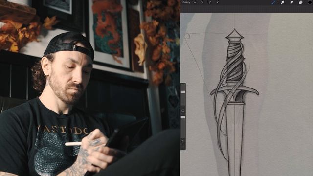 Drawing a Dagger in Procreate // Tutorial for Tattoo design // Digital Illustration смотреть онлайн